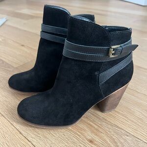BP Black Suede Ankle Boots with Buckle Detail
